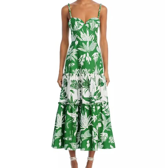 NWT Farm Rio Forest Soul Mix Midi Dress, Green and White, Size M - Picture 3 of 8
